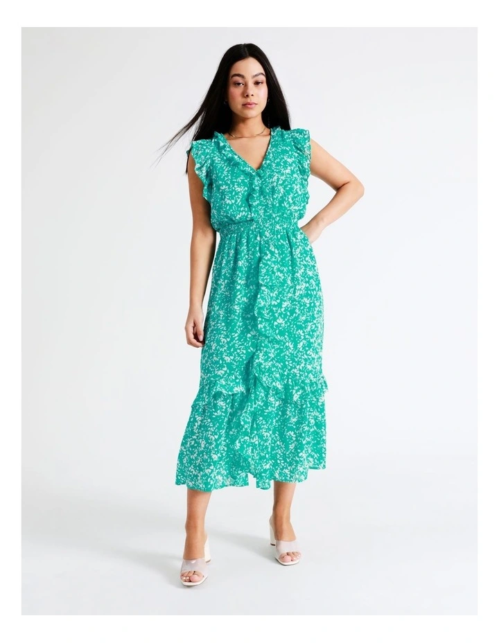 Shirred Waist Frill Feature Recycled Maxi Dress In Turquoise - Image 3