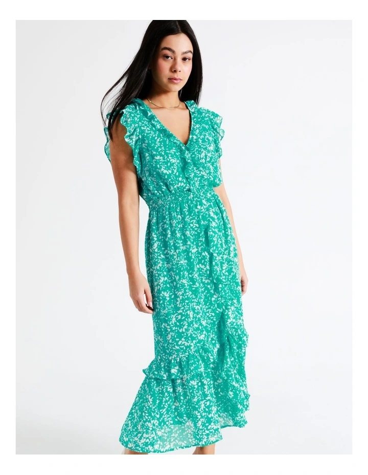 Shirred Waist Frill Feature Recycled Maxi Dress In Turquoise - Image 4