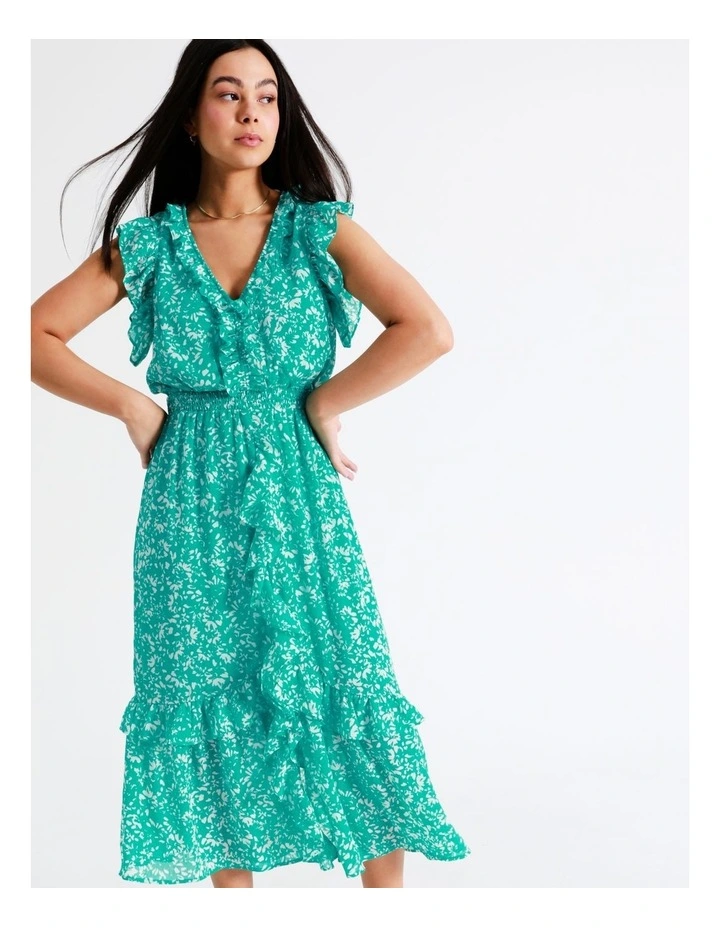 Shirred Waist Frill Feature Recycled Maxi Dress In Turquoise - Image 5