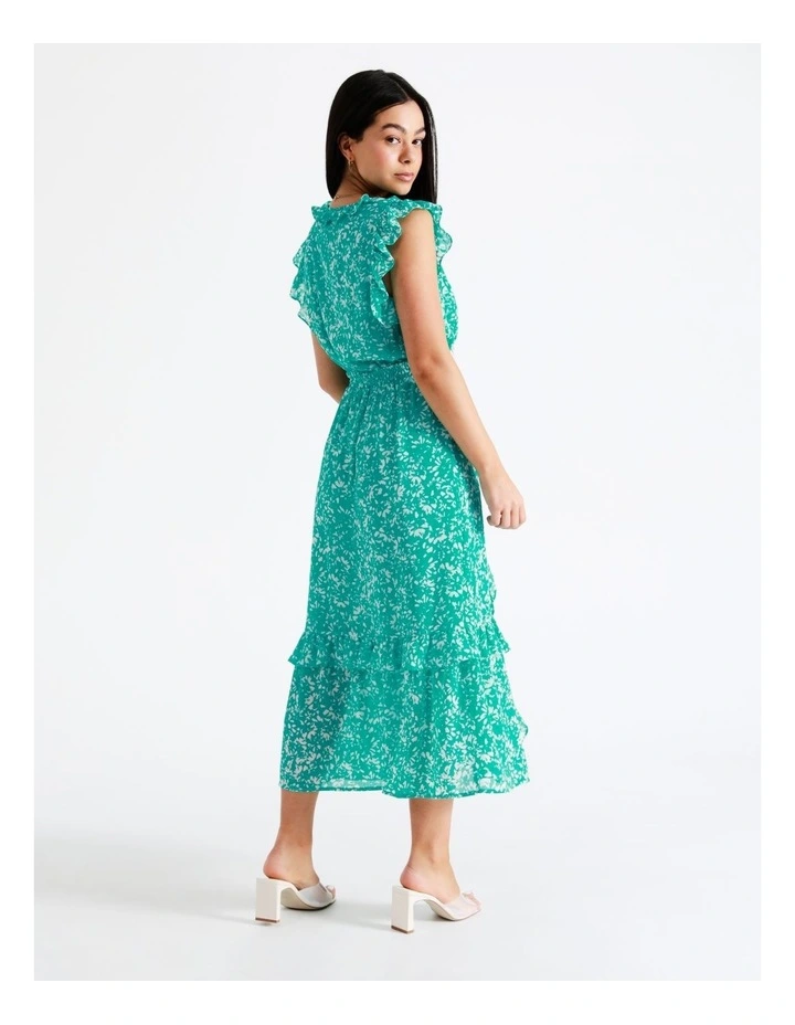 Shirred Waist Frill Feature Recycled Maxi Dress In Turquoise - Image 7