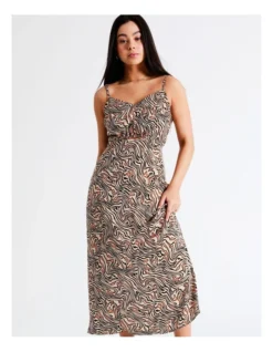 Cut Out Recycled Satin Slip Midi Dress In Natural