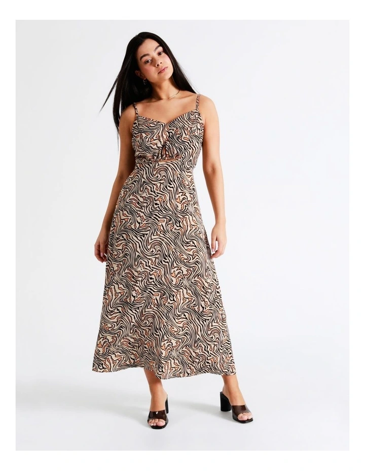 Cut Out Recycled Satin Slip Midi Dress In Natural - Image 3