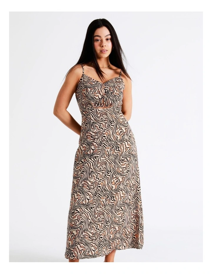 Cut Out Recycled Satin Slip Midi Dress In Natural - Image 4