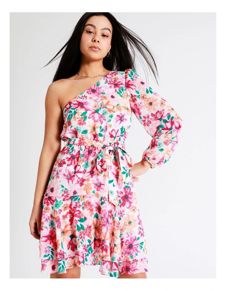 One Shoulder Flounce Recycled Mini Dress In Assorted - Image 6