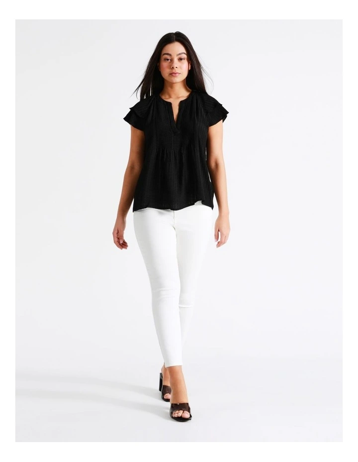 Pintuck Flutter Sleeve Top In Black - Image 2