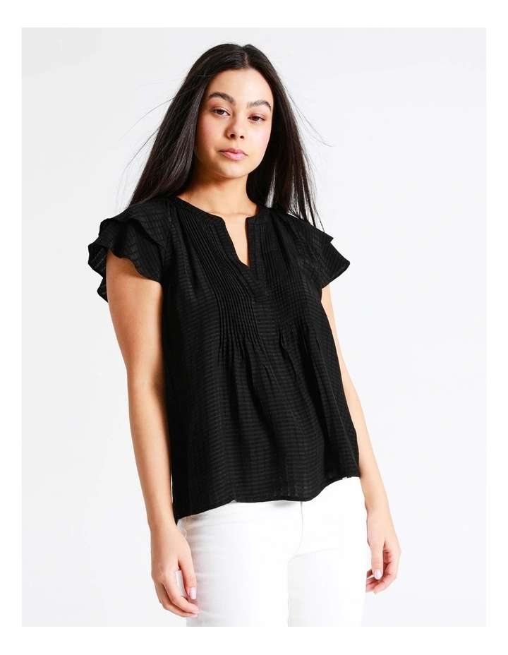 Pintuck Flutter Sleeve Top In Black - Image 3