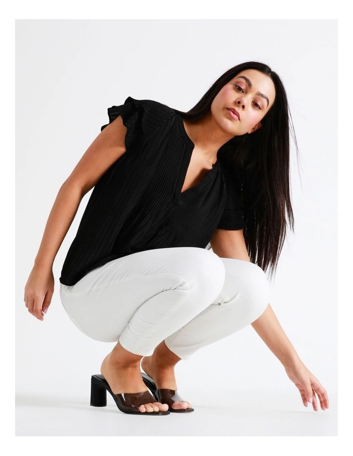 Pintuck Flutter Sleeve Top In Black - Image 5