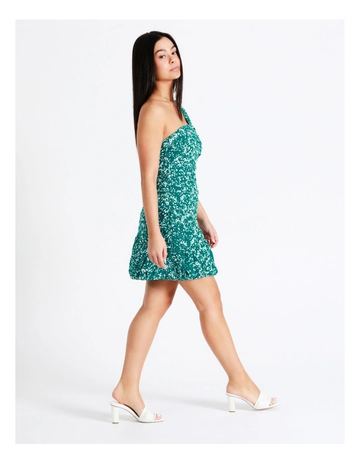 Ruched Detail One Shoulder Recycled Mini Dress In Dark Green - Image 6