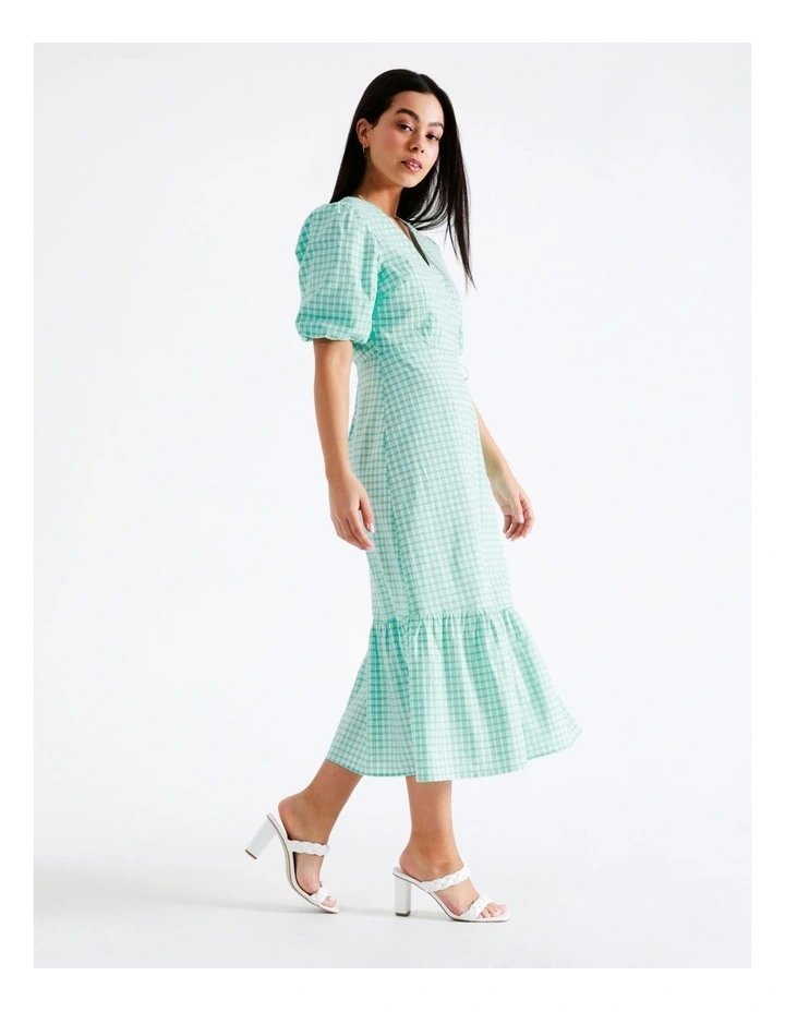 Organic Cotton Blend Check Midi Wrap Dress In Mint - Image 2