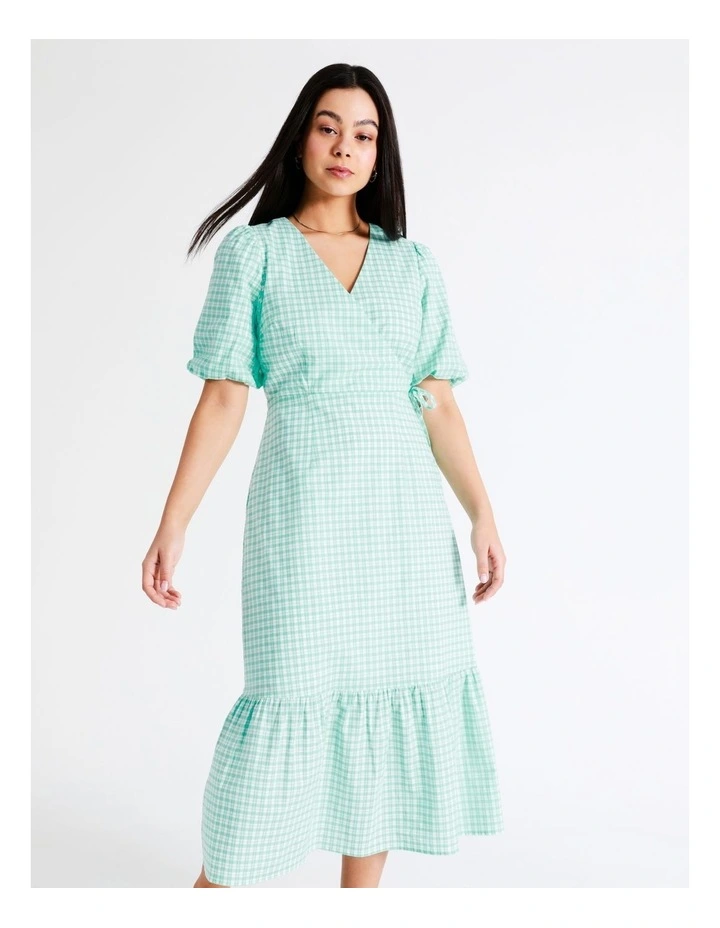 Organic Cotton Blend Check Midi Wrap Dress In Mint - Image 4