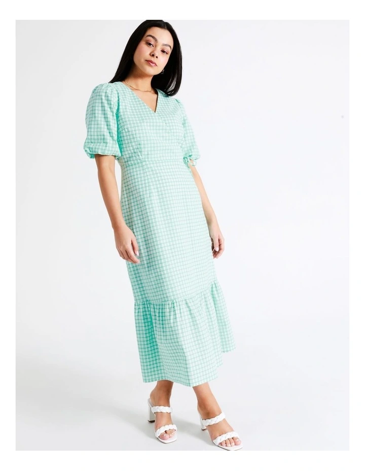 Organic Cotton Blend Check Midi Wrap Dress In Mint - Image 5