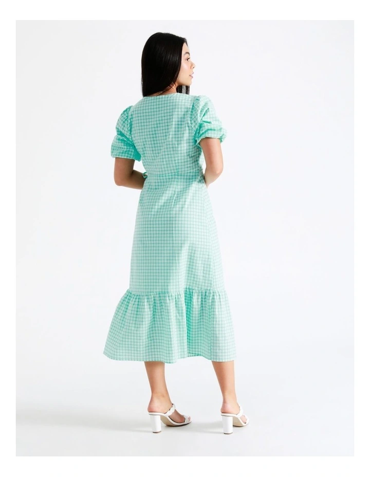 Organic Cotton Blend Check Midi Wrap Dress In Mint - Image 6