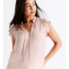 Ruffle Tie Neck Recycled Satin Tank In Blush