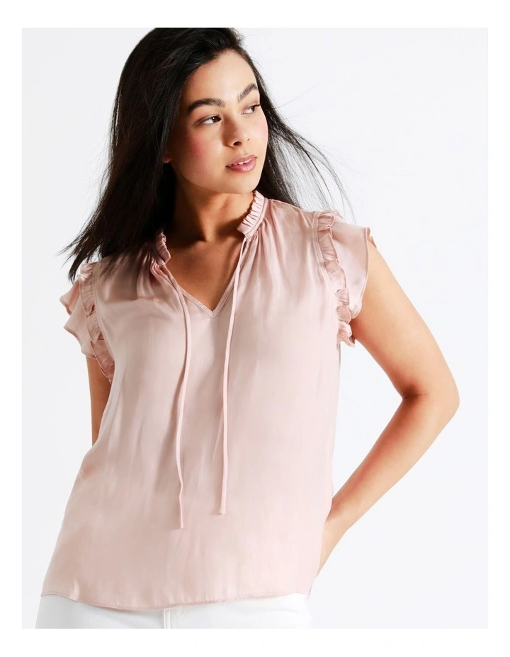 Ruffle Tie Neck Recycled Satin Tank In Blush