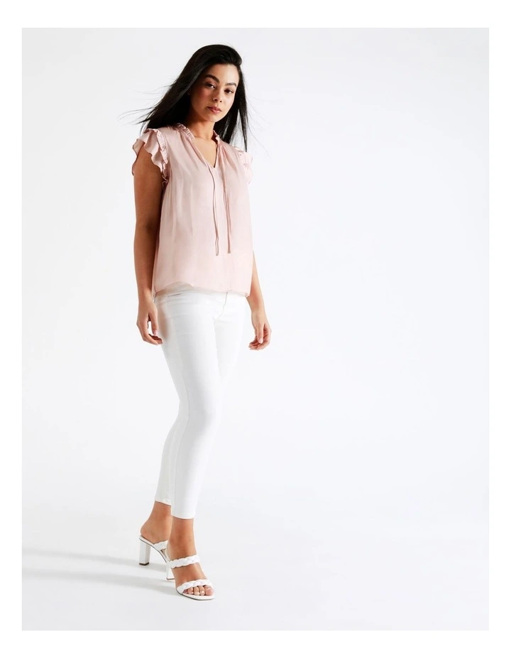 Ruffle Tie Neck Recycled Satin Tank In Blush - Image 2