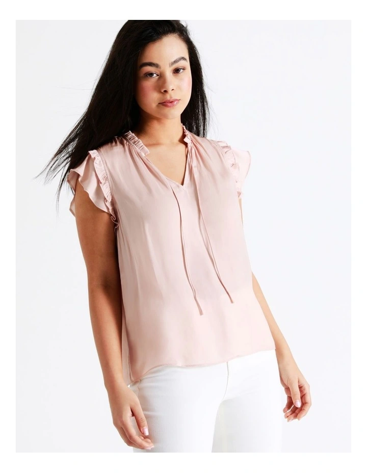 Ruffle Tie Neck Recycled Satin Tank In Blush - Image 3