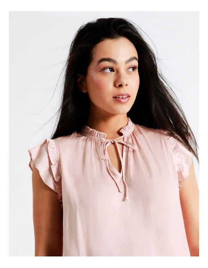 Ruffle Tie Neck Recycled Satin Tank In Blush - Image 4