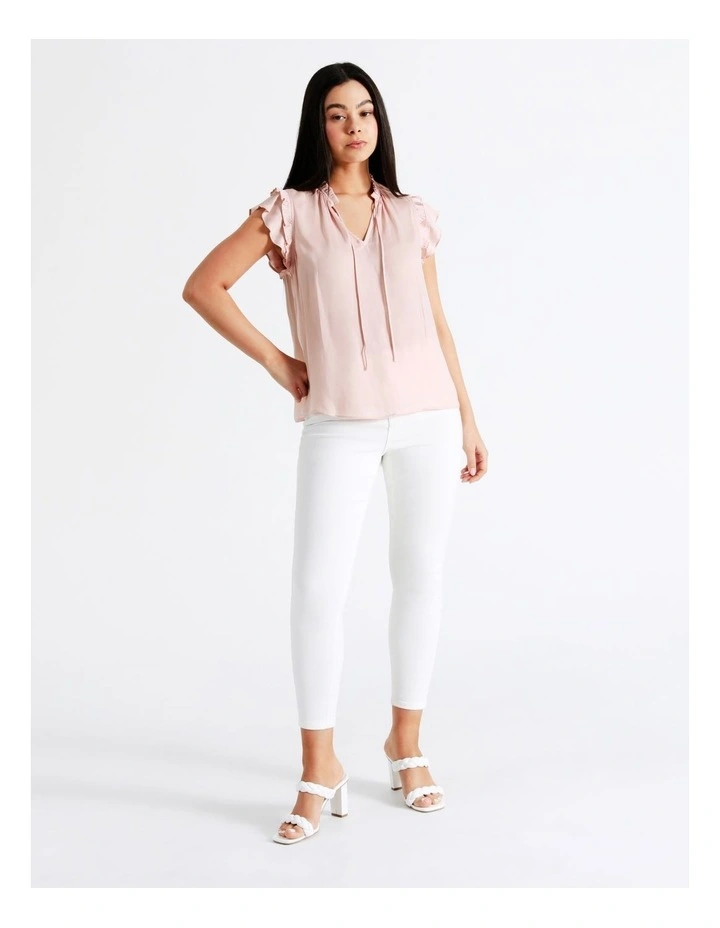Ruffle Tie Neck Recycled Satin Tank In Blush - Image 5