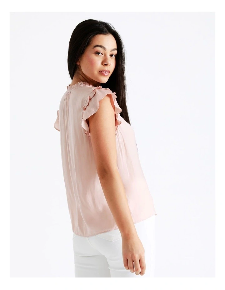 Ruffle Tie Neck Recycled Satin Tank In Blush - Image 6