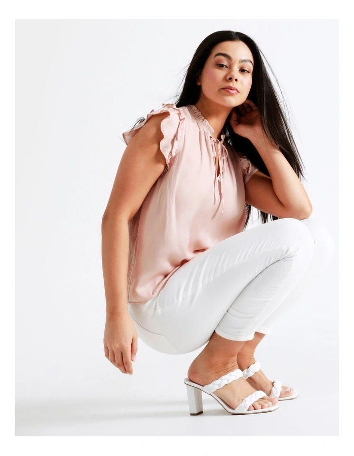 Ruffle Tie Neck Recycled Satin Tank In Blush - Image 7