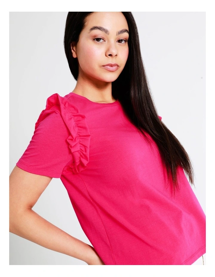 Statement Frill Oranic Cotton Blend Tee In Pink