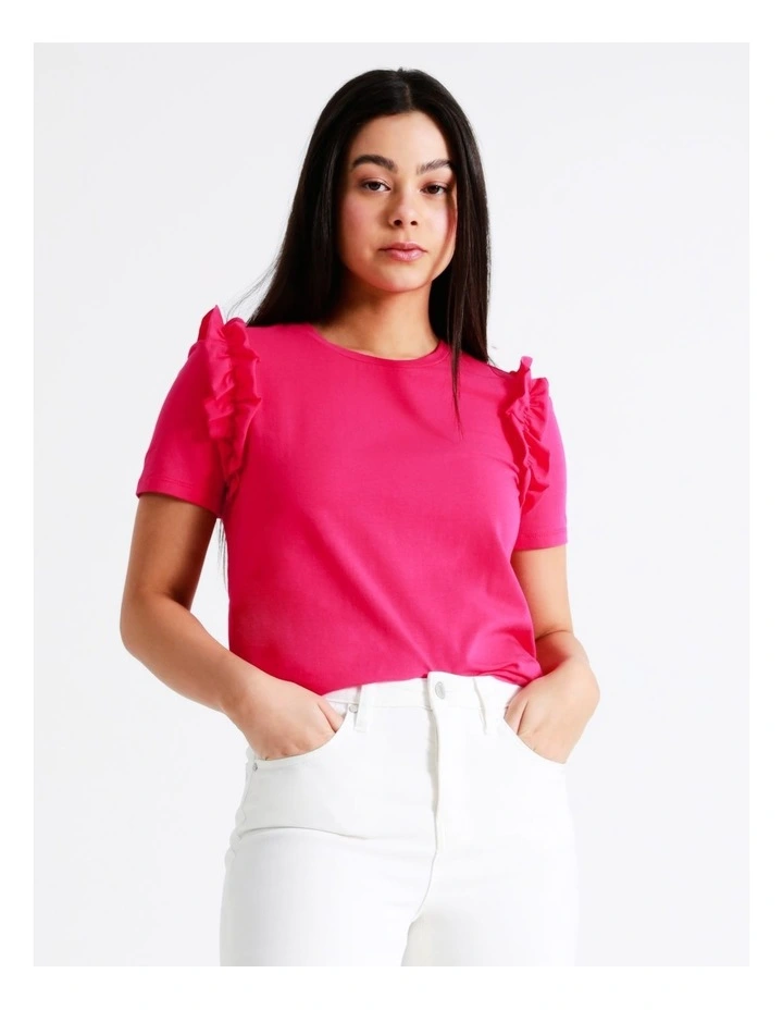 Statement Frill Oranic Cotton Blend Tee In Pink - Image 3