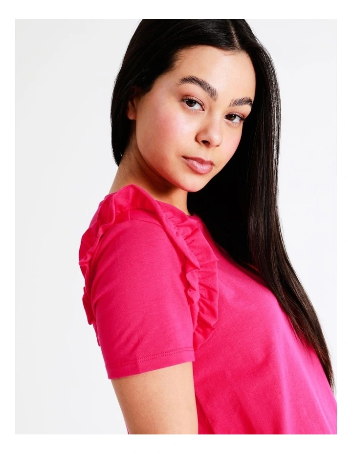 Statement Frill Oranic Cotton Blend Tee In Pink - Image 4