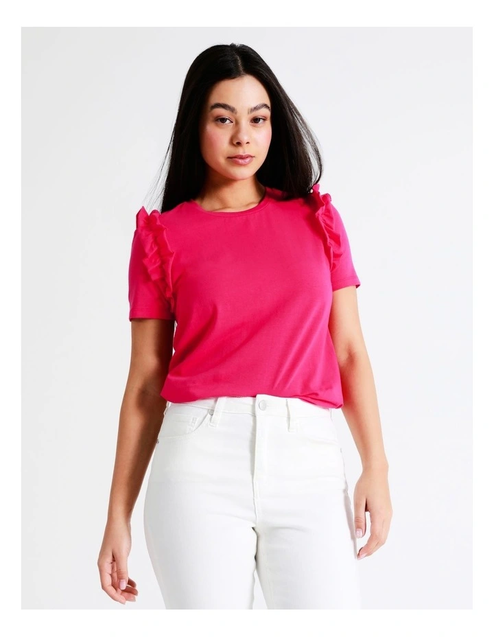 Statement Frill Oranic Cotton Blend Tee In Pink - Image 5