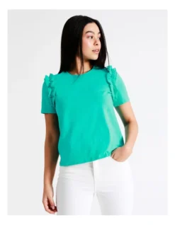 Statement Frill Oranic Cotton Blend Tee In Turquoise