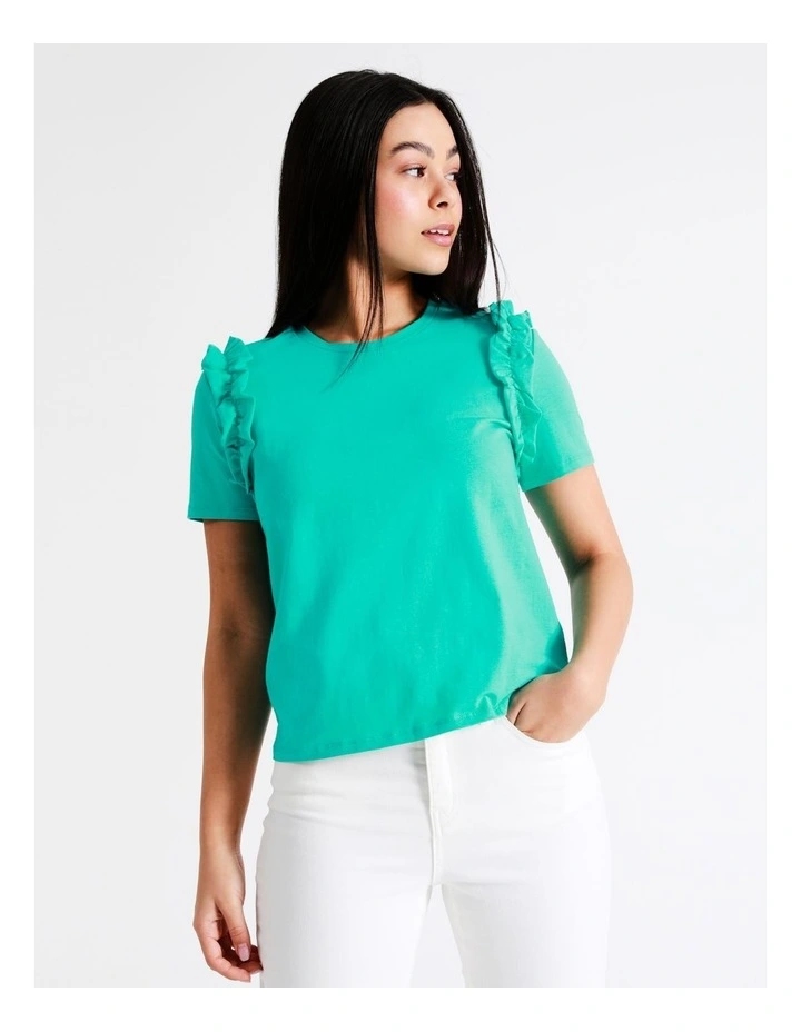 Statement Frill Oranic Cotton Blend Tee In Turquoise