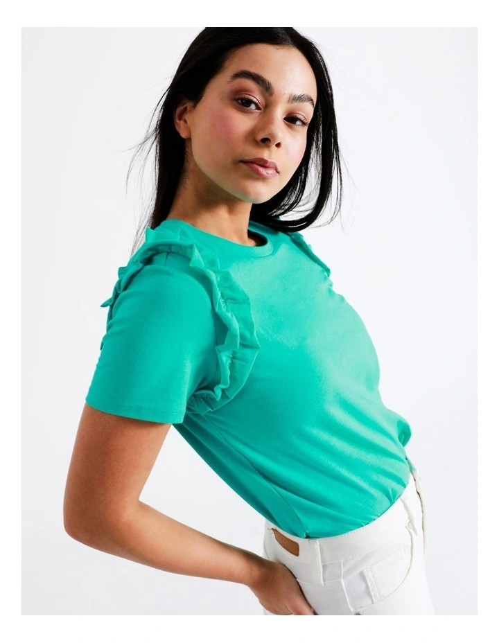 Statement Frill Oranic Cotton Blend Tee In Turquoise - Image 2