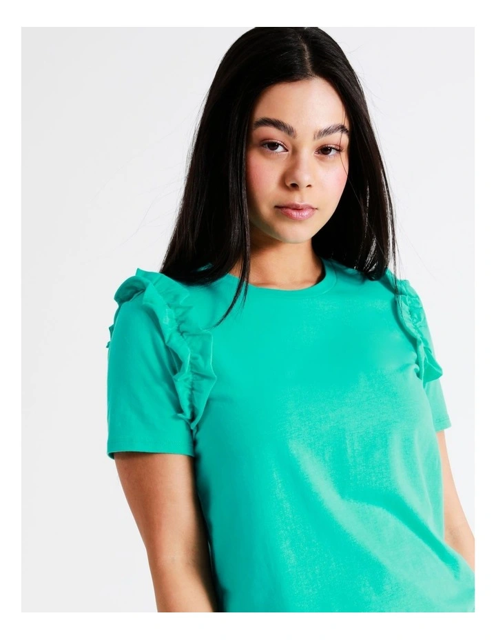 Statement Frill Oranic Cotton Blend Tee In Turquoise - Image 3