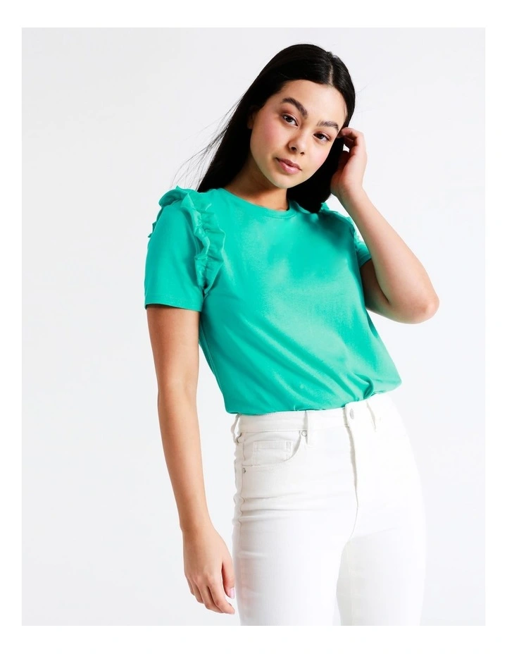 Statement Frill Oranic Cotton Blend Tee In Turquoise - Image 4