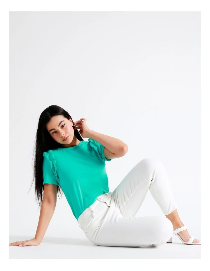 Statement Frill Oranic Cotton Blend Tee In Turquoise - Image 5