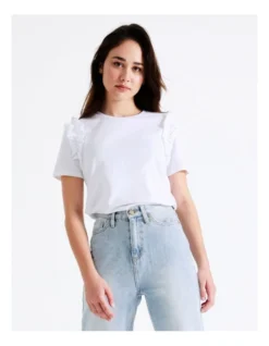 Statement Frill Organic Cotton Blend Tee In White