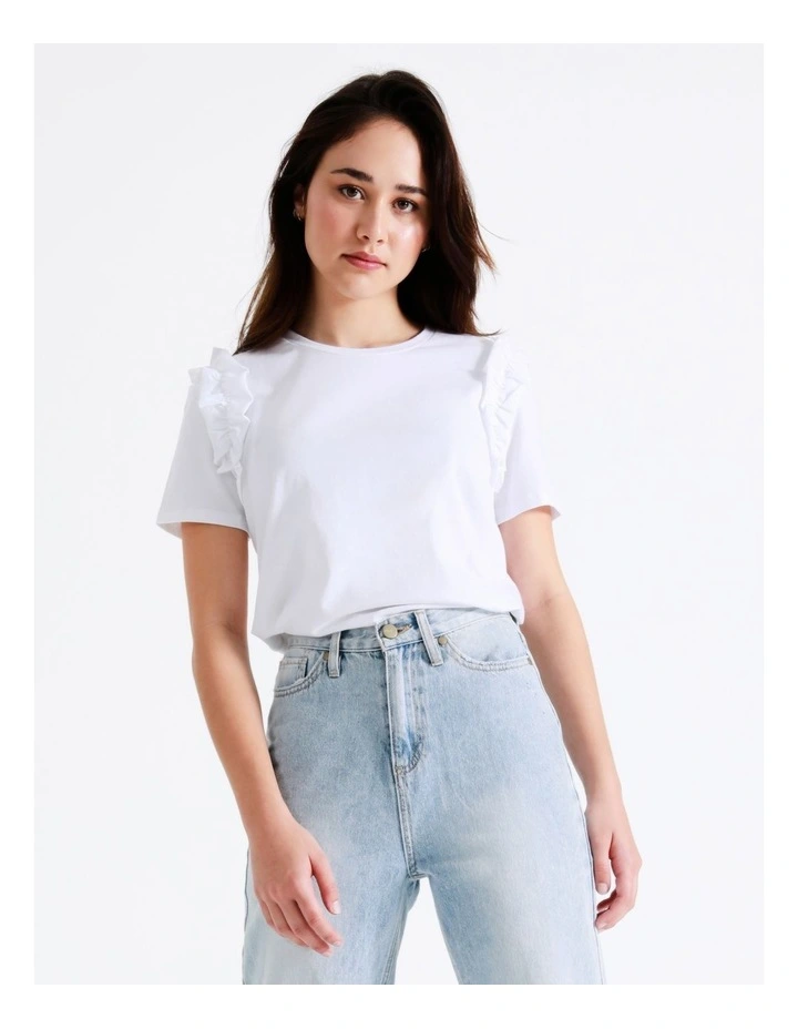 Statement Frill Organic Cotton Blend Tee In White