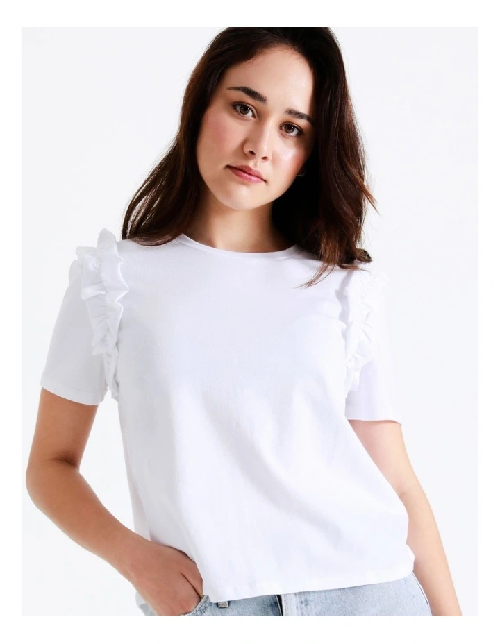 Statement Frill Organic Cotton Blend Tee In White - Image 2