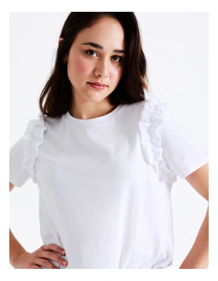 Statement Frill Organic Cotton Blend Tee In White - Image 5