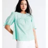 Organic Cotton Blend Check Top In Mint