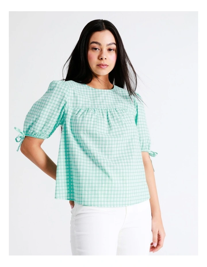 Organic Cotton Blend Check Top In Mint