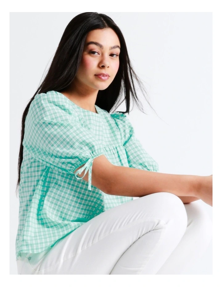 Organic Cotton Blend Check Top In Mint - Image 2