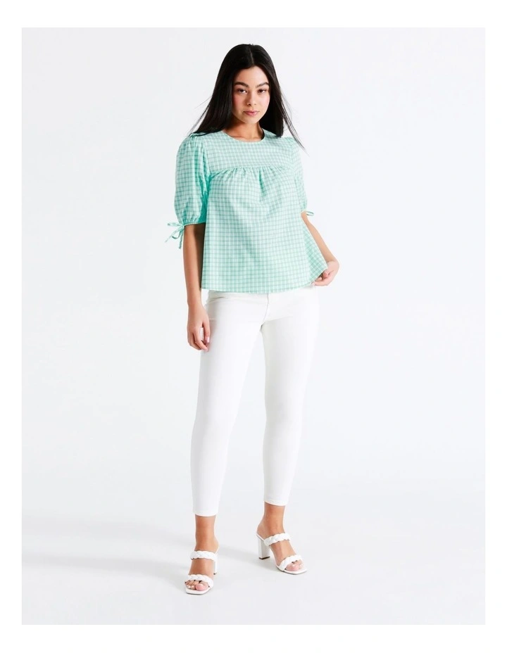 Organic Cotton Blend Check Top In Mint - Image 3