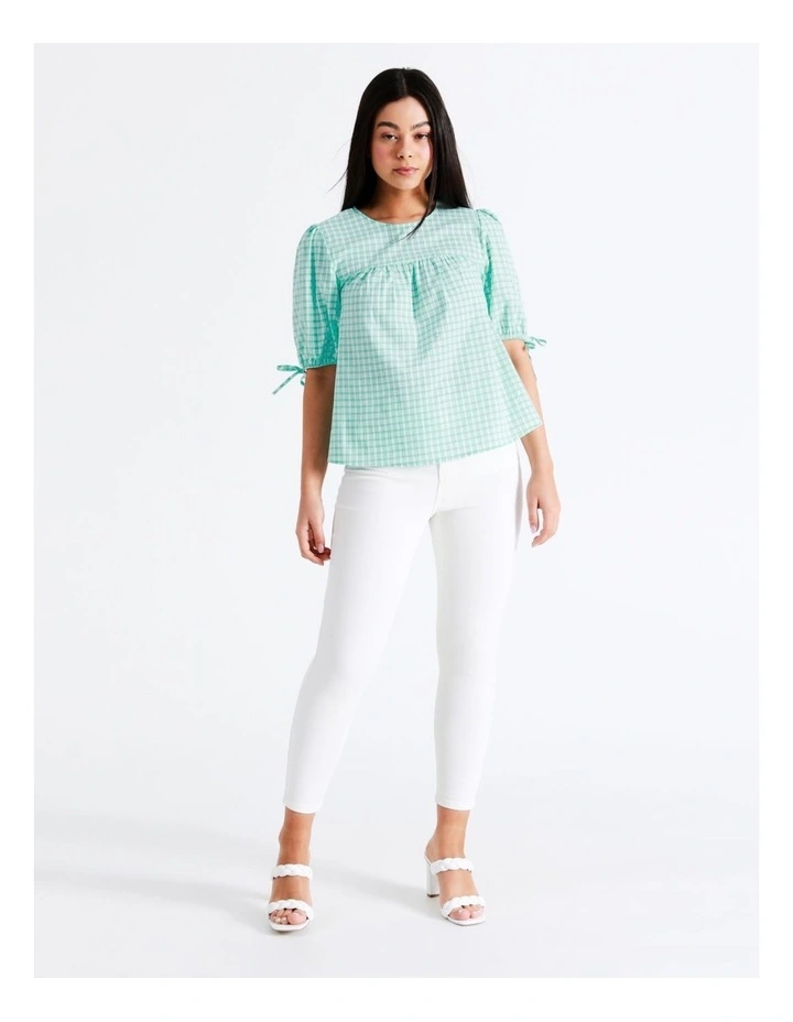 Organic Cotton Blend Check Top In Mint - Image 5