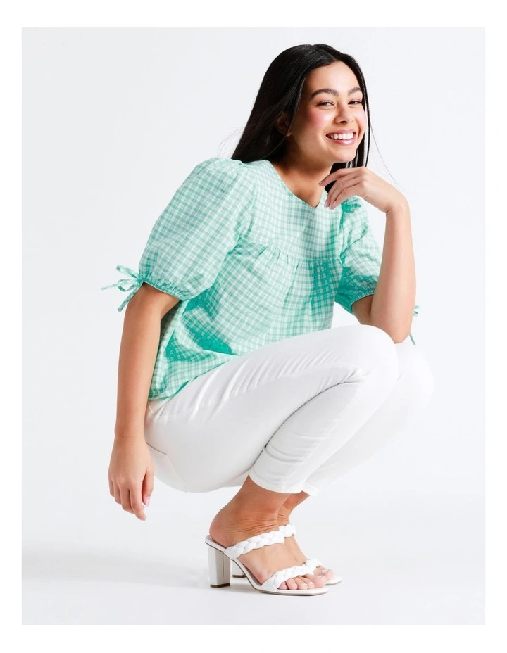 Organic Cotton Blend Check Top In Mint - Image 6