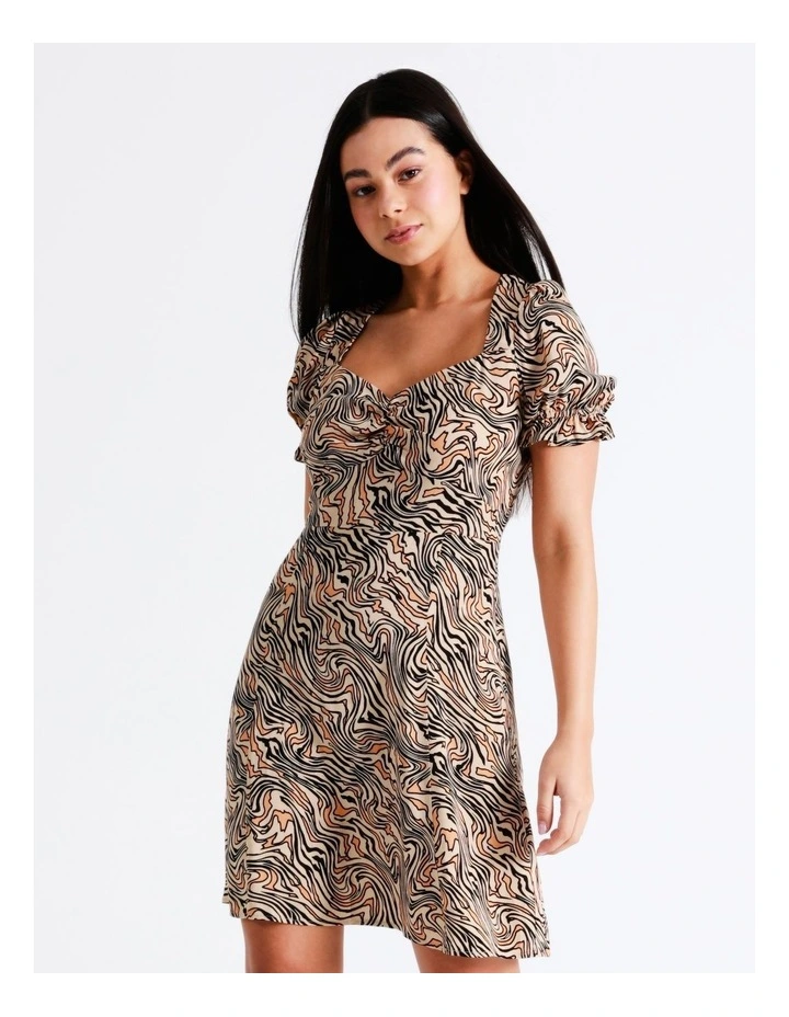 Sweetheart Puff Sleeve Mini Dress In Natural