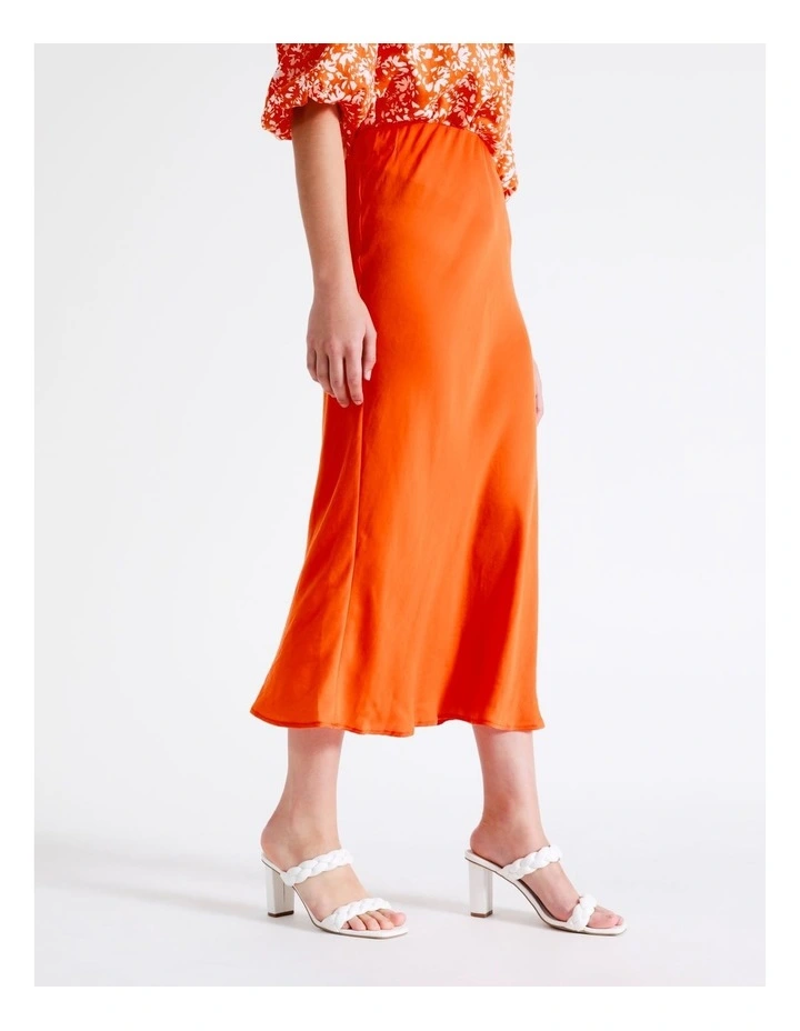 Recycled Blend Satin Slip Skirt In Orange