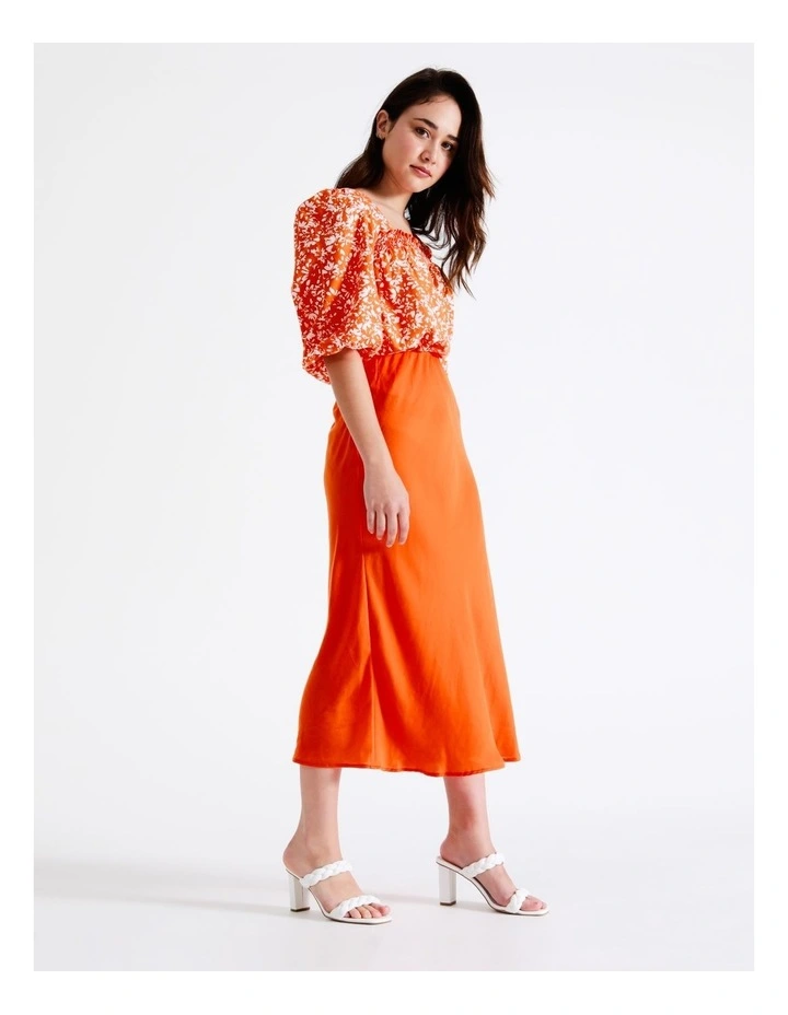 Recycled Blend Satin Slip Skirt In Orange - Image 4