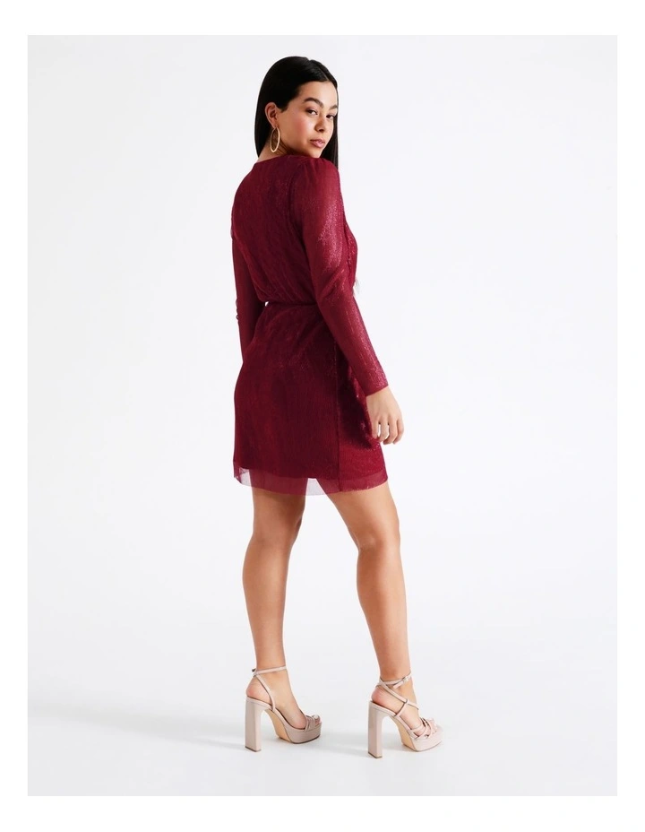Plisse Wrap Mini Dress In Crimson Pink - Image 3