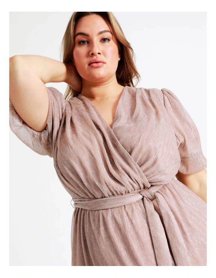Curve Metallic Plisse Mini Dress In Blush - Image 4
