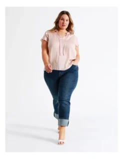 Curve Ruffle Tie Neck Recycled Satin Tank In Blush